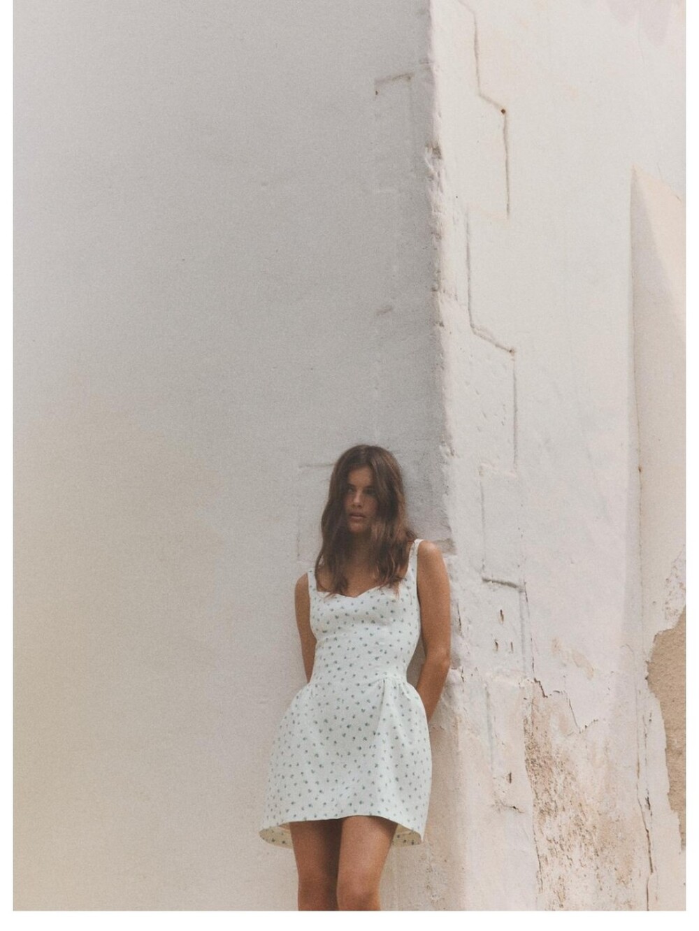 NWOT Zara White Mini Dress with Green Dot Print